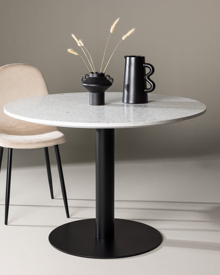 Razzia Dining Table 106cm -White Terazzo / Black