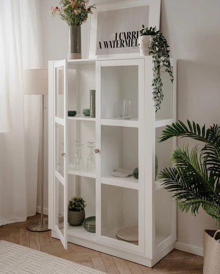 ARLA – valkoinen vitriinikaappi 100×40×150 cm - KalusteDuo_Huonekaluliike_Vitriini