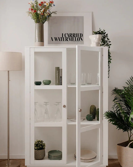 ARLA – valkoinen vitriinikaappi 100×40×150 cm - KalusteDuo_Huonekaluliike_Vitriini