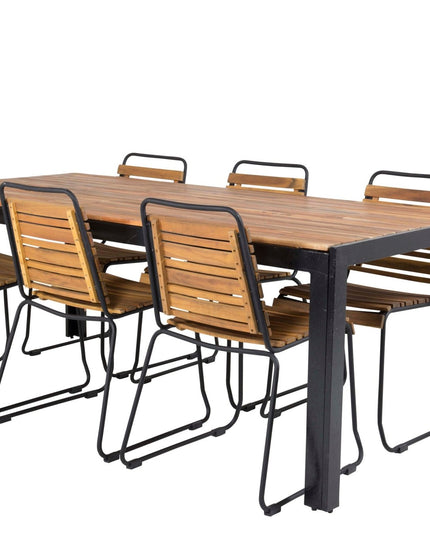Bois ruokapöytä 200*100cm - mustat jalat / akaasia + 6kpl Bois ruokatuoli - musta al - KalusteDuo_Huonekaluliike_Ruokailuryhmä ulkokäyttöön