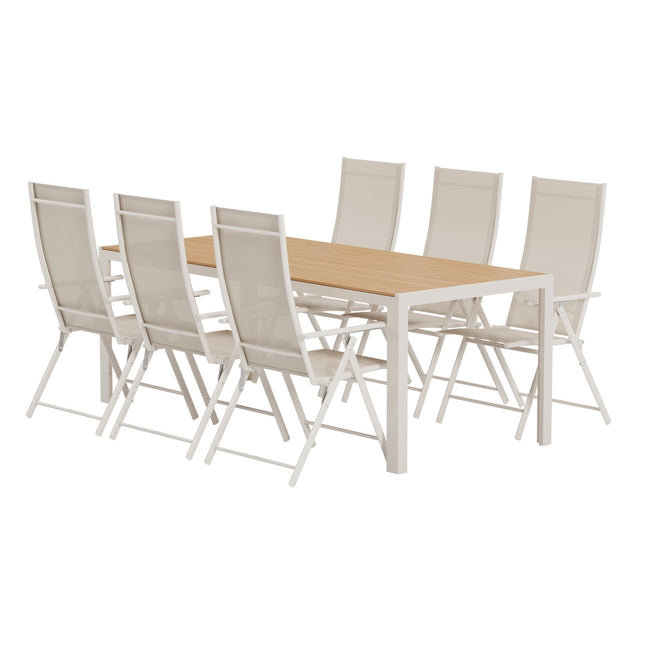 Break pöytä - beige ja 6 Levanzo tuolia - beige - KalusteDuo_Huonekaluliike_Ruokailuryhmä ulkokäyttöön