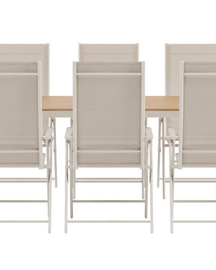 Break pöytä - beige ja 6 Levanzo tuolia - beige - KalusteDuo_Huonekaluliike_Ruokailuryhmä ulkokäyttöön