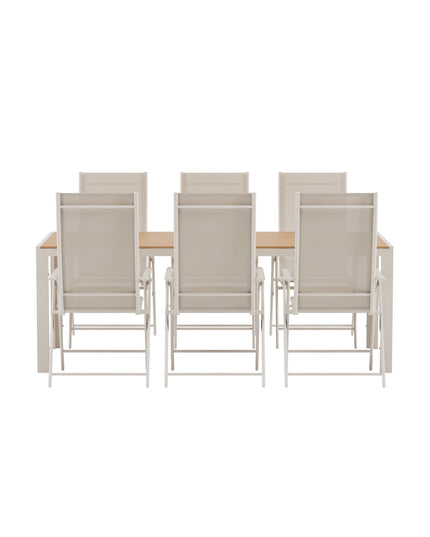 Break pöytä - beige ja 6 Levanzo tuolia - beige - KalusteDuo_Huonekaluliike_Ruokailuryhmä ulkokäyttöön
