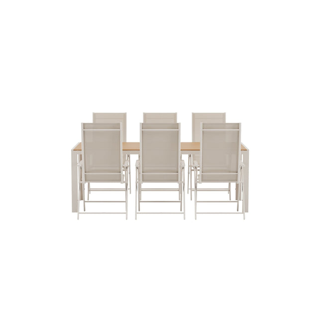 Break pöytä - beige ja 6 Levanzo tuolia - beige - KalusteDuo_Huonekaluliike_Ruokailuryhmä ulkokäyttöön