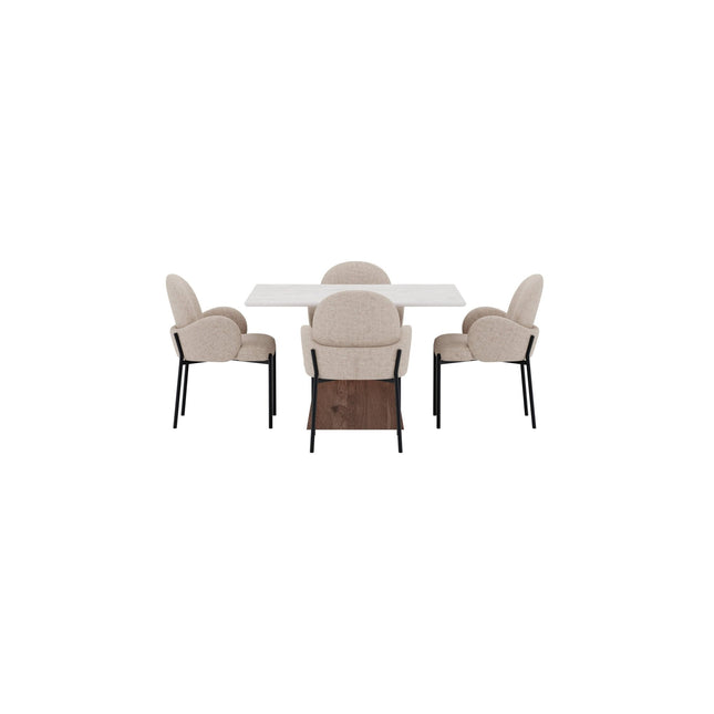 Cael ruokapöytä 120x120 mokka/kivenvärinen + Blom tuoli 4 kpl musta/beige - KalusteDuo_Huonekaluliike_Ruokailuryhmä