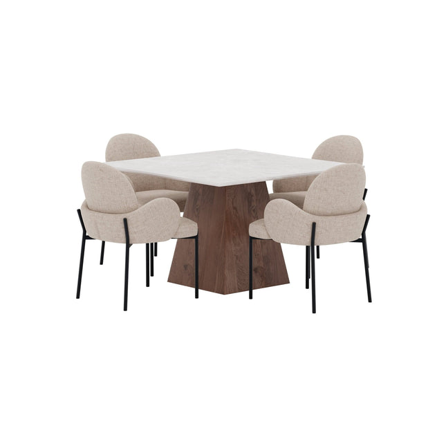 Cael ruokapöytä 120x120 mokka/kivenvärinen + Blom tuoli 4 kpl musta/beige - KalusteDuo_Huonekaluliike_Ruokailuryhmä