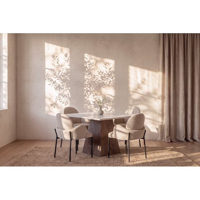 Cael ruokapöytä 120x120 mokka/kivenvärinen + Blom tuoli 4 kpl musta/beige - KalusteDuo_Huonekaluliike_Ruokailuryhmä