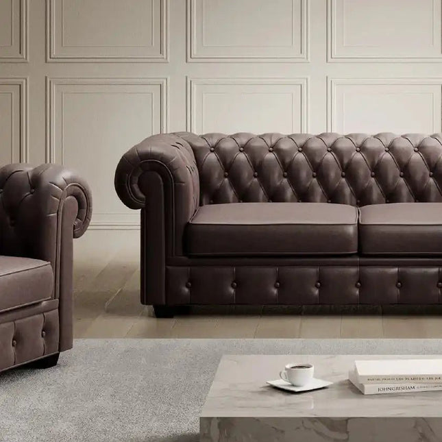 Chesterfield sohvaryhmä aidolla nahalla - KalusteDuo_Huonekaluliike_sohvaryhmä