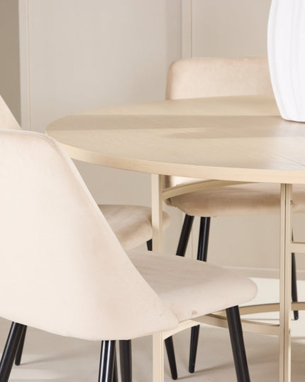Copenhagen pöytä - valkolakattu/beige ja 6 Night tuolia - musta / beige - KalusteDuo_Huonekaluliike_Ruokailuryhmä