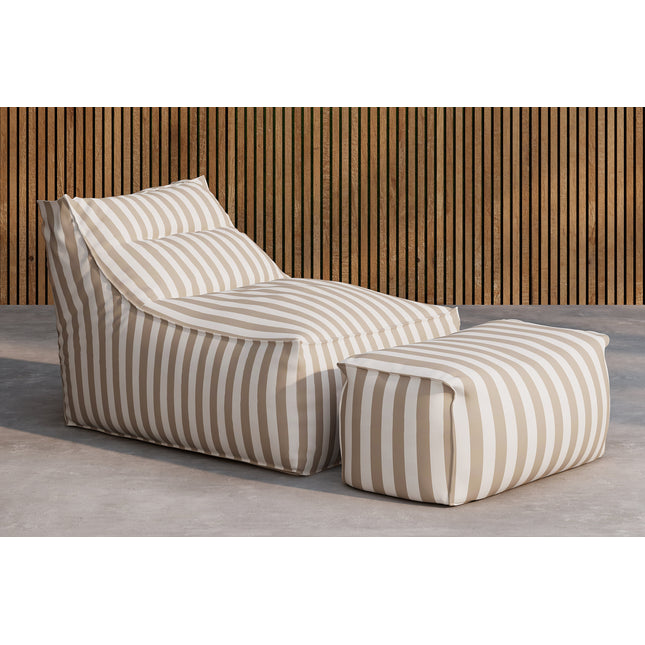 Redang Relaxbag with Ottoman - White/ Beige Striped