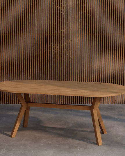 Kenya soikea ruokapöytä 200x100x75 cm - luonnonvärinen tiikki - KalusteDuo_Huonekaluliike_Ruokapöytä ulkokäyttöön