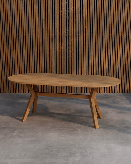 Kenya soikea ruokapöytä 200x100x75 cm - luonnonvärinen tiikki - KalusteDuo_Huonekaluliike_Ruokapöytä ulkokäyttöön