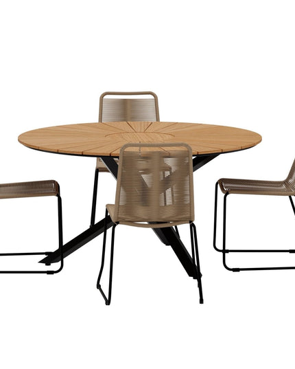 Mexico pöytä - musta ja 4 Lindos tuolia - ruskea - KalusteDuo_Huonekaluliike_Ruokailuryhmä ulkokäyttöön