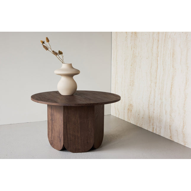 Tekla sohvapöytä ø80x45 cm - MDF ja mokka 3D-paperi - KalusteDuo_Huonekaluliike_Pöytä