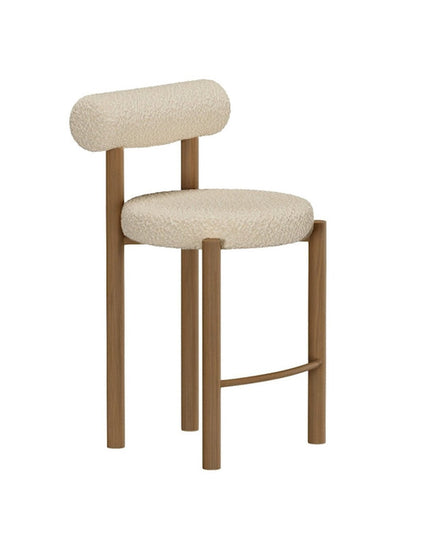 Tillo baarituoli 2 kpl - teräs ja puunvärinen 3D-paperi / valkoinen bouclé - KalusteDuo_Huonekaluliike_Tuoli