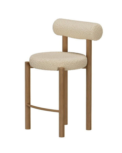 Tillo baarituoli 2 kpl - teräs ja puunvärinen 3D-paperi / valkoinen bouclé - KalusteDuo_Huonekaluliike_Tuoli