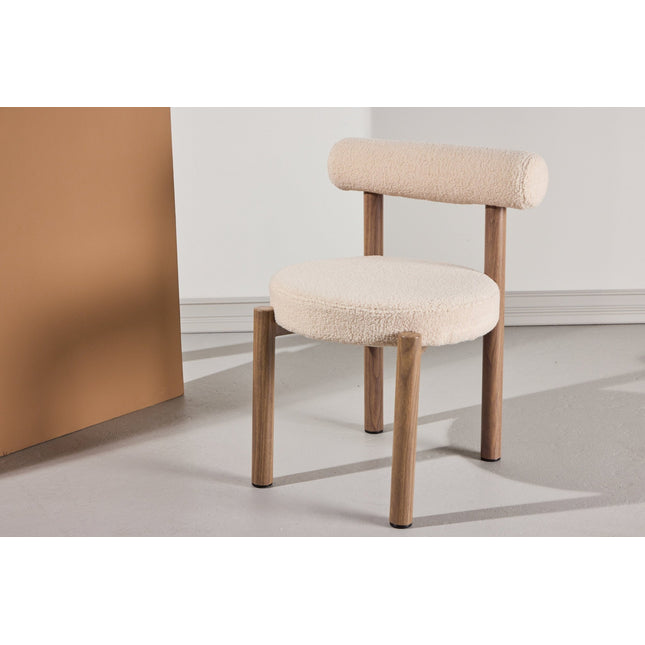 Tillo ruokatuoli 2 kpl - teräs ja puunvärinen 3D-paperi / valkoinen bouclé - KalusteDuo_Huonekaluliike_Tuoli